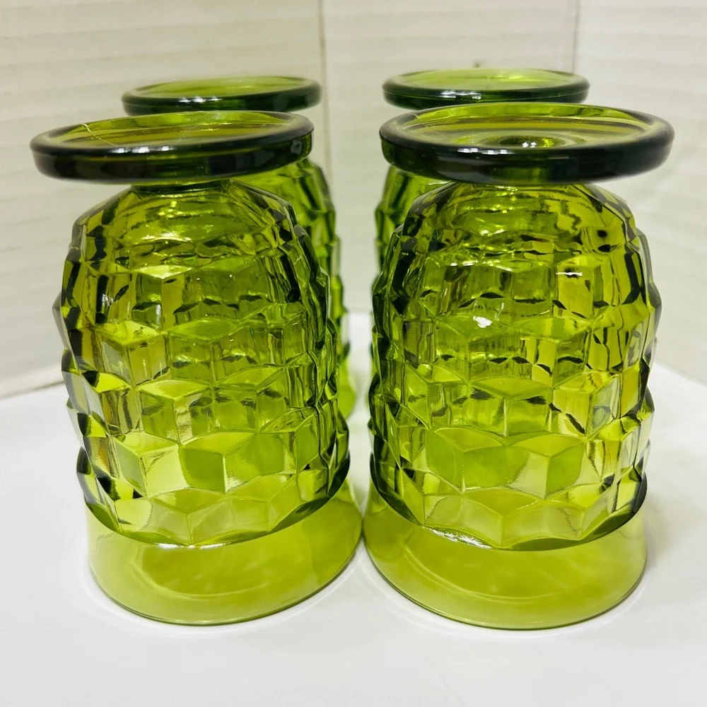 Vintage juice glasses Whitehall Colony Cubist, set of 4, avocado green. - Picture 4 of 5
